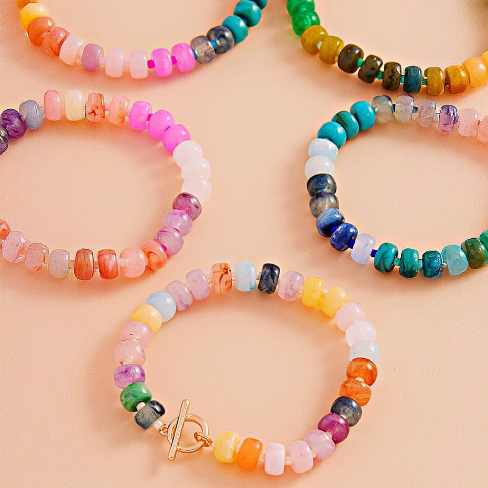 Colorful Beaded Candy Ombre Stretch Bracelet Anthropologie Spring 2025 Line NEW - Picture 1 of 4